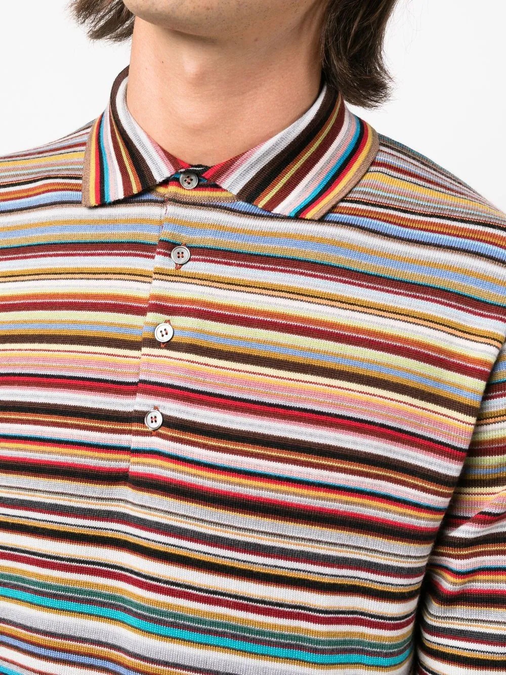 striped long-sleeved polo shirt - 5