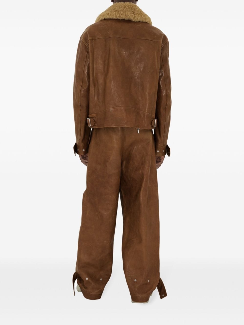 shearling-collar leather jacket - 4