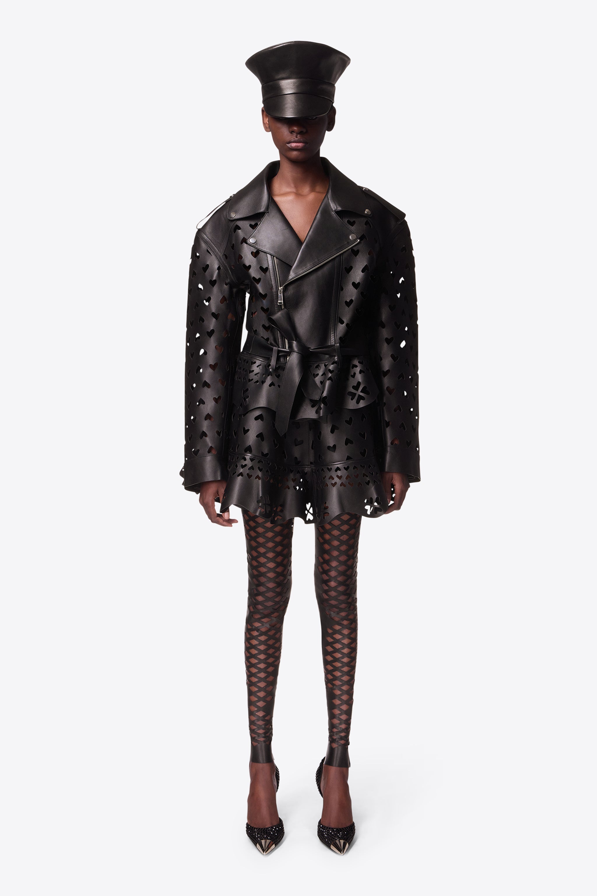 LASER-CUT LEATHER HEART MOTO JACKET - 4