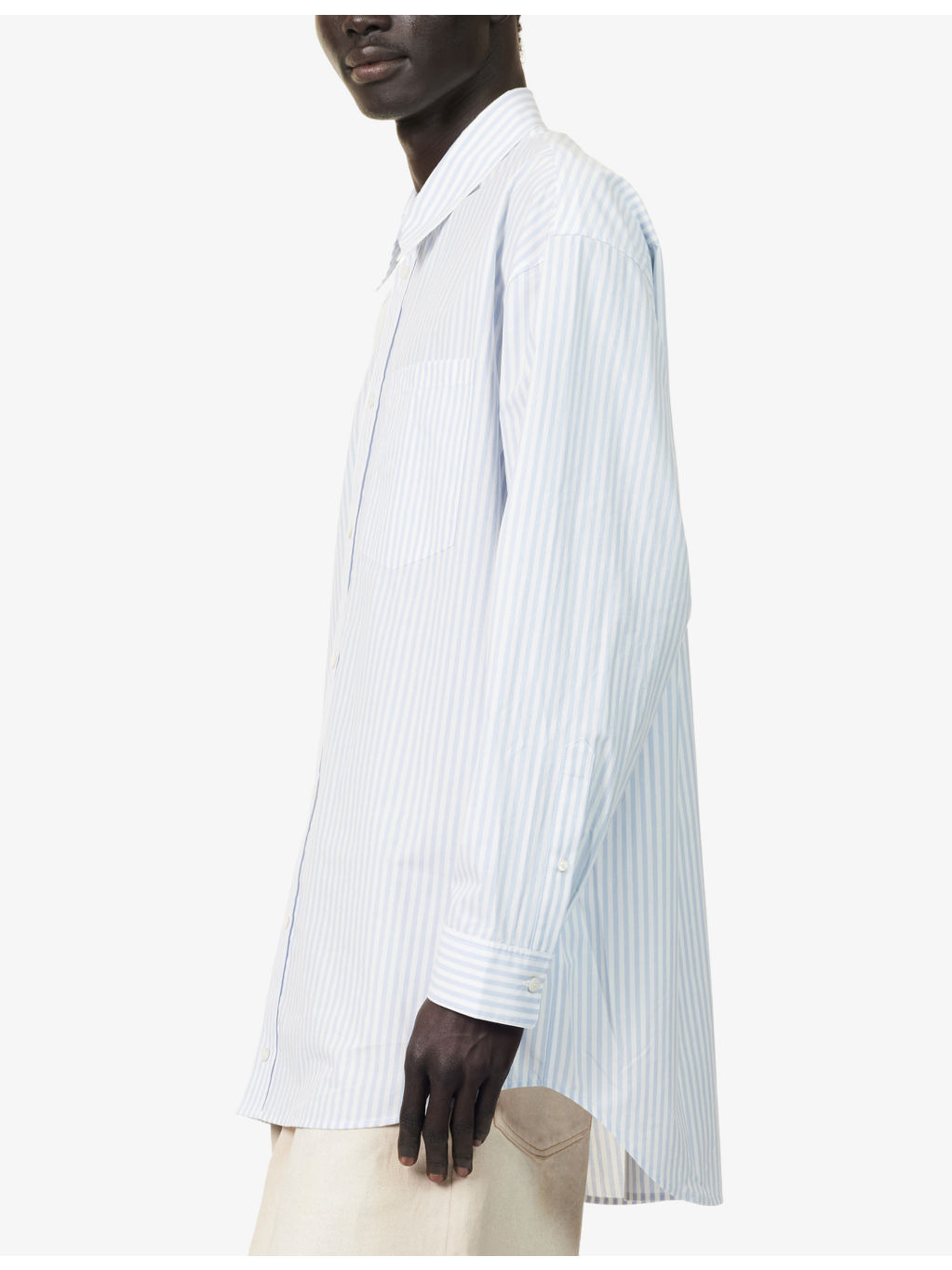 Striped Curved-Hem Cotton-Poplin Shirt - 3