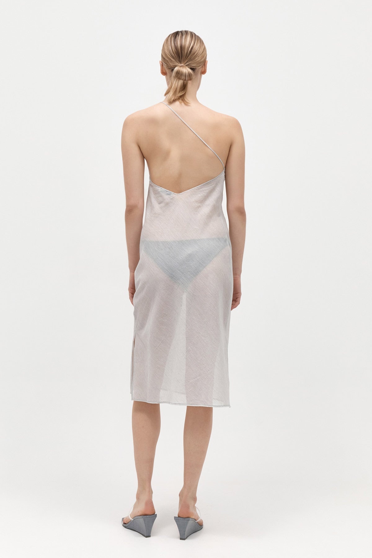 Asymmetric Slip Dress - Sheer Stripe - 4