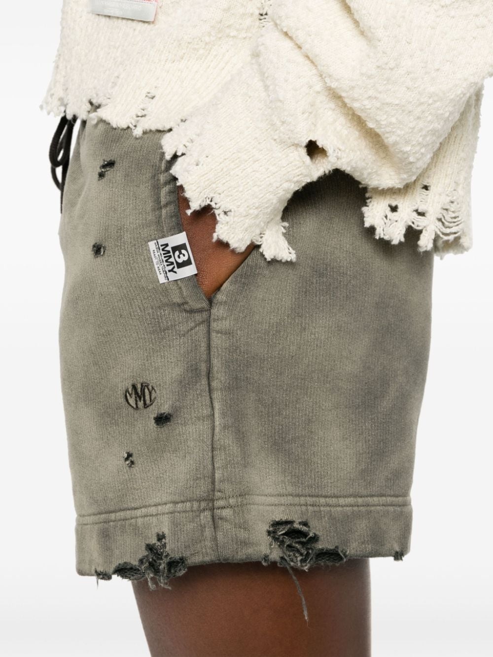 distressed cotton shorts - 5