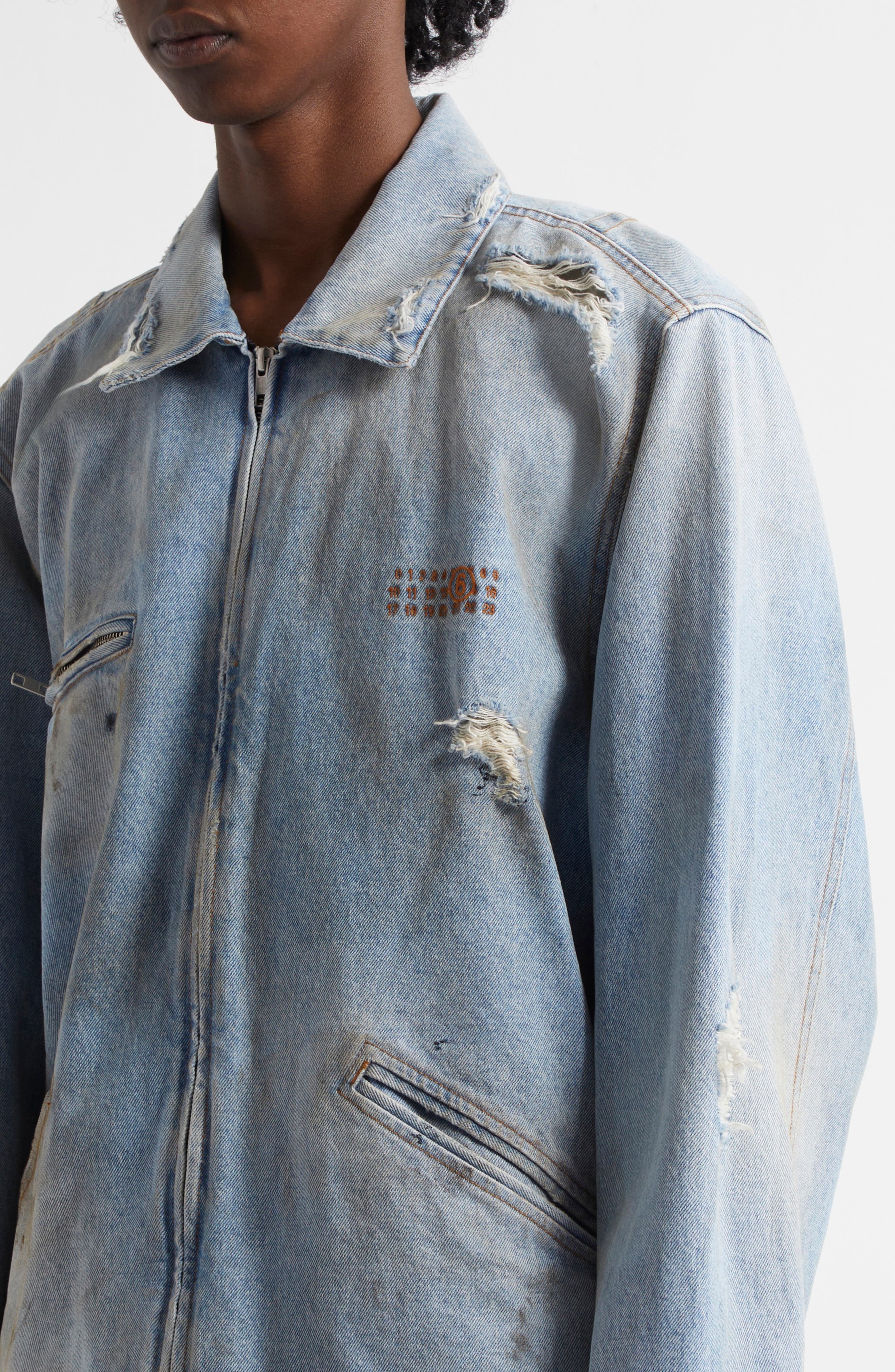 MM6 Maison Margiela Distressed Denim Chore Jacket in Medium Blue at Nordstrom - 5