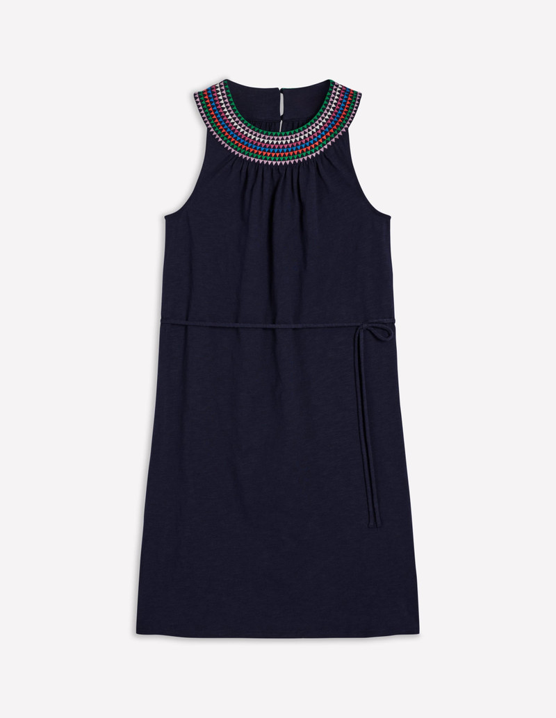 Eleni Embroidered Short Dress-Navy 1
