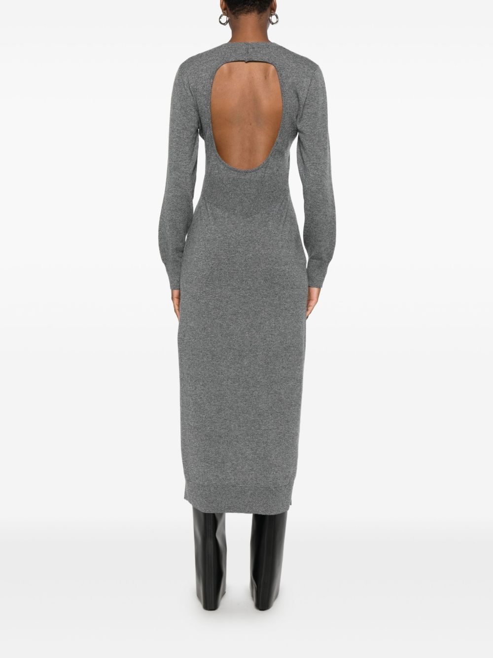 side-split long-sleeve midi dress - 4