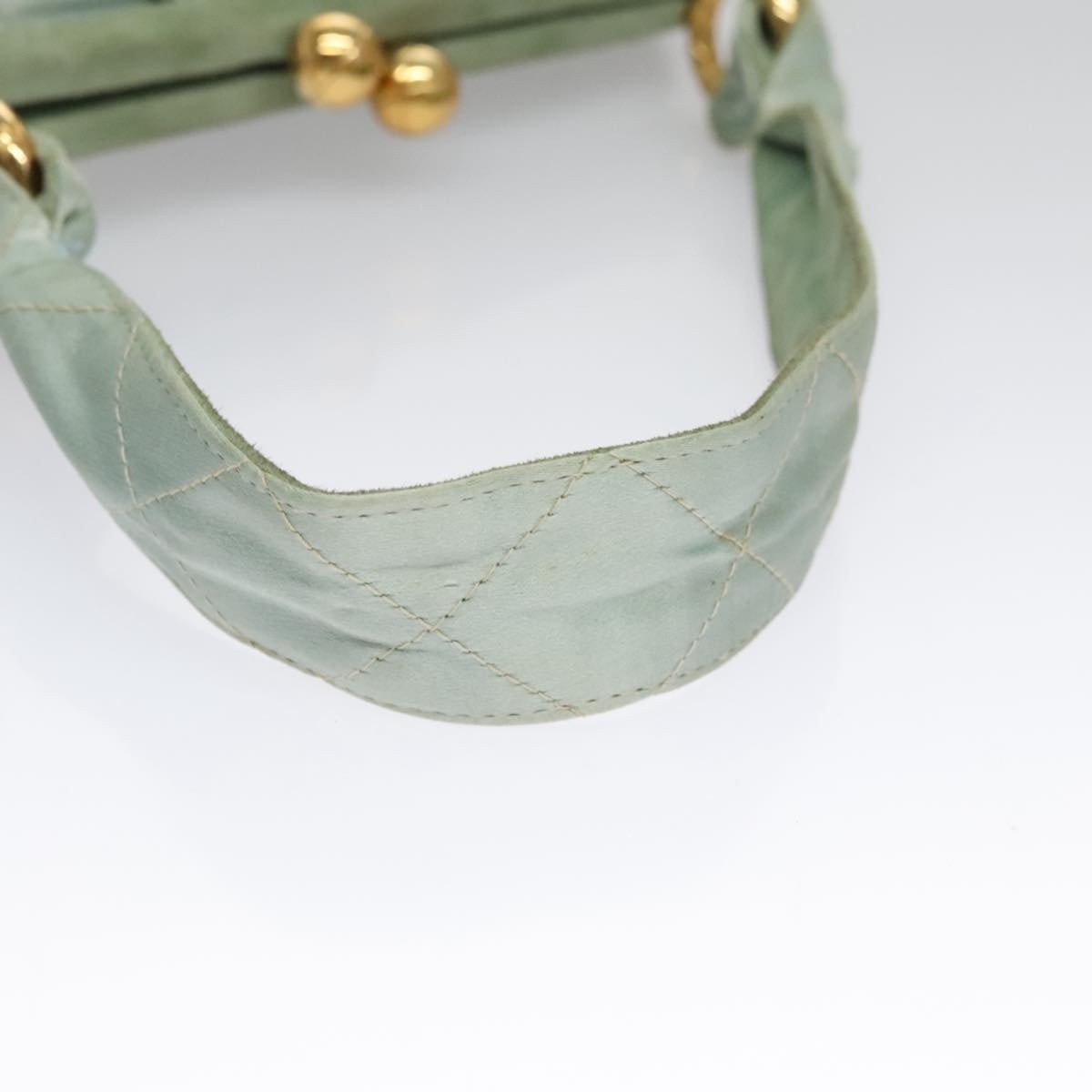 CHANEL Matelasse Hand Bag Satin Green CC - 7