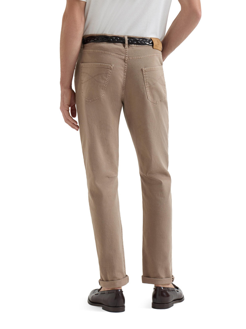 Men's Garment Dyed Five Pocket Jeans in Comfort Denim - Light Brown 4