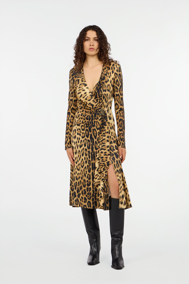Roberto Cavalli Jaguar Skin Print Wrap Midi Dress outlook
