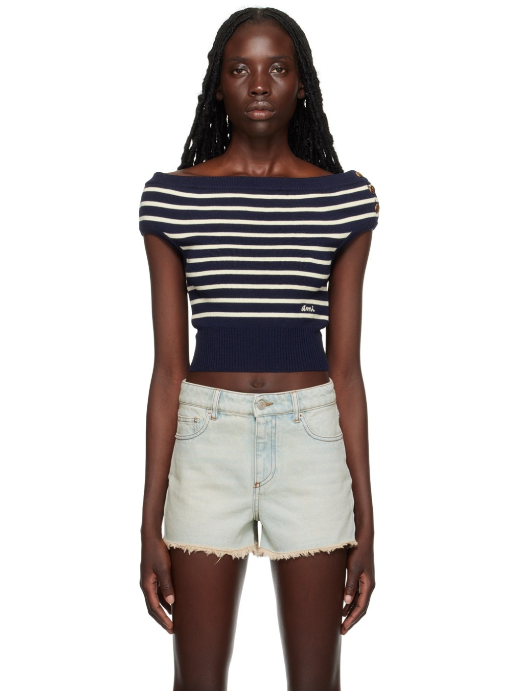 Navy & White Striped T-Shirt - 1