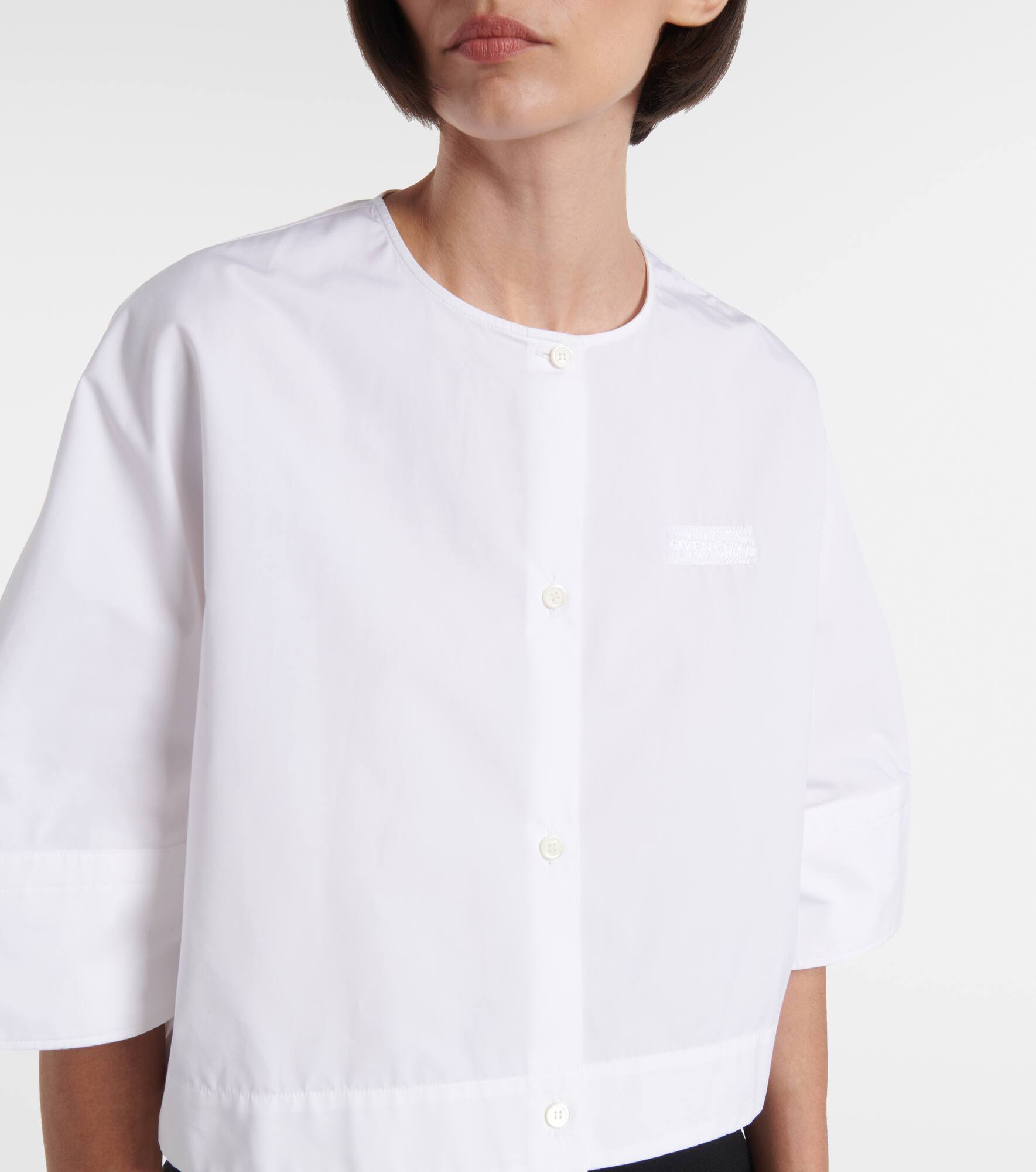 Logo cropped cotton poplin shirt - 4