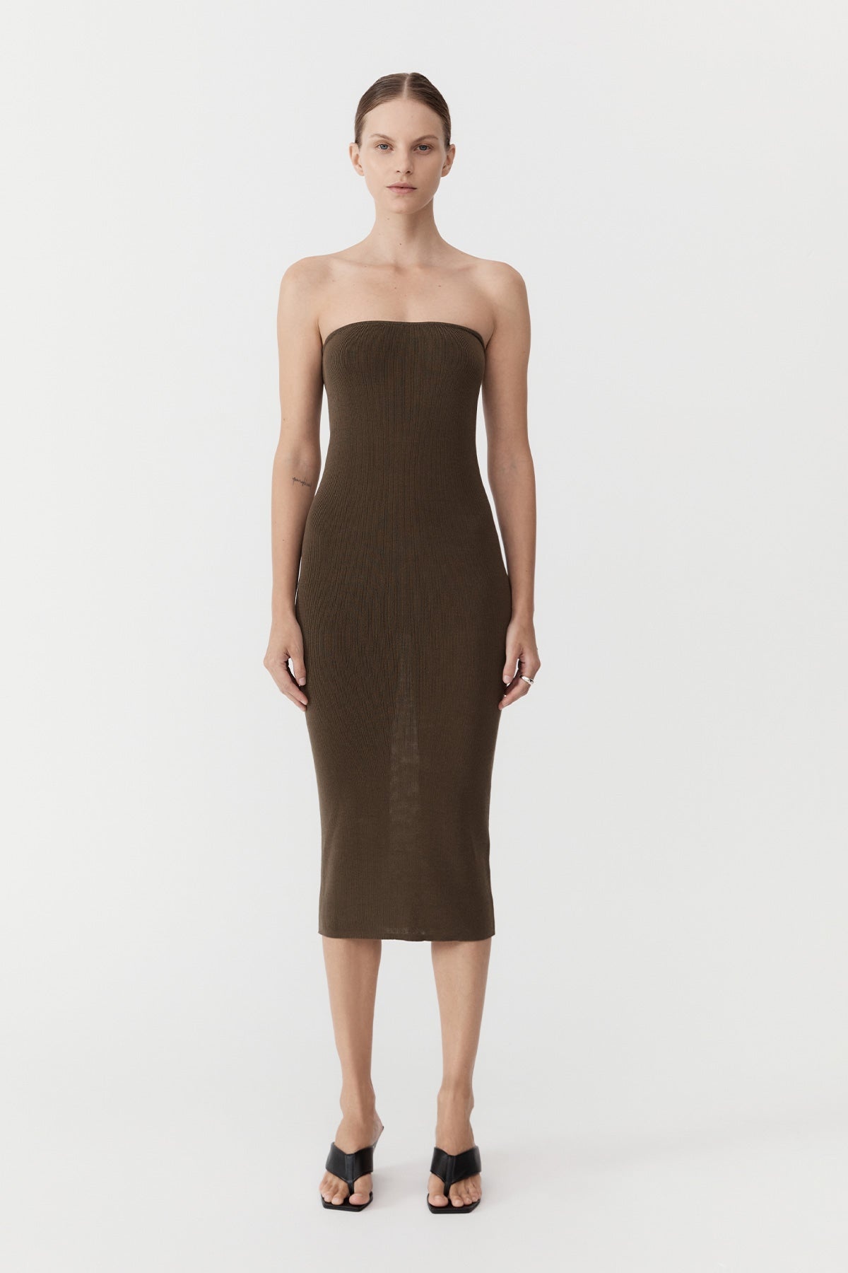 90s Strapless Knit Midi Dress - Kelp - 2
