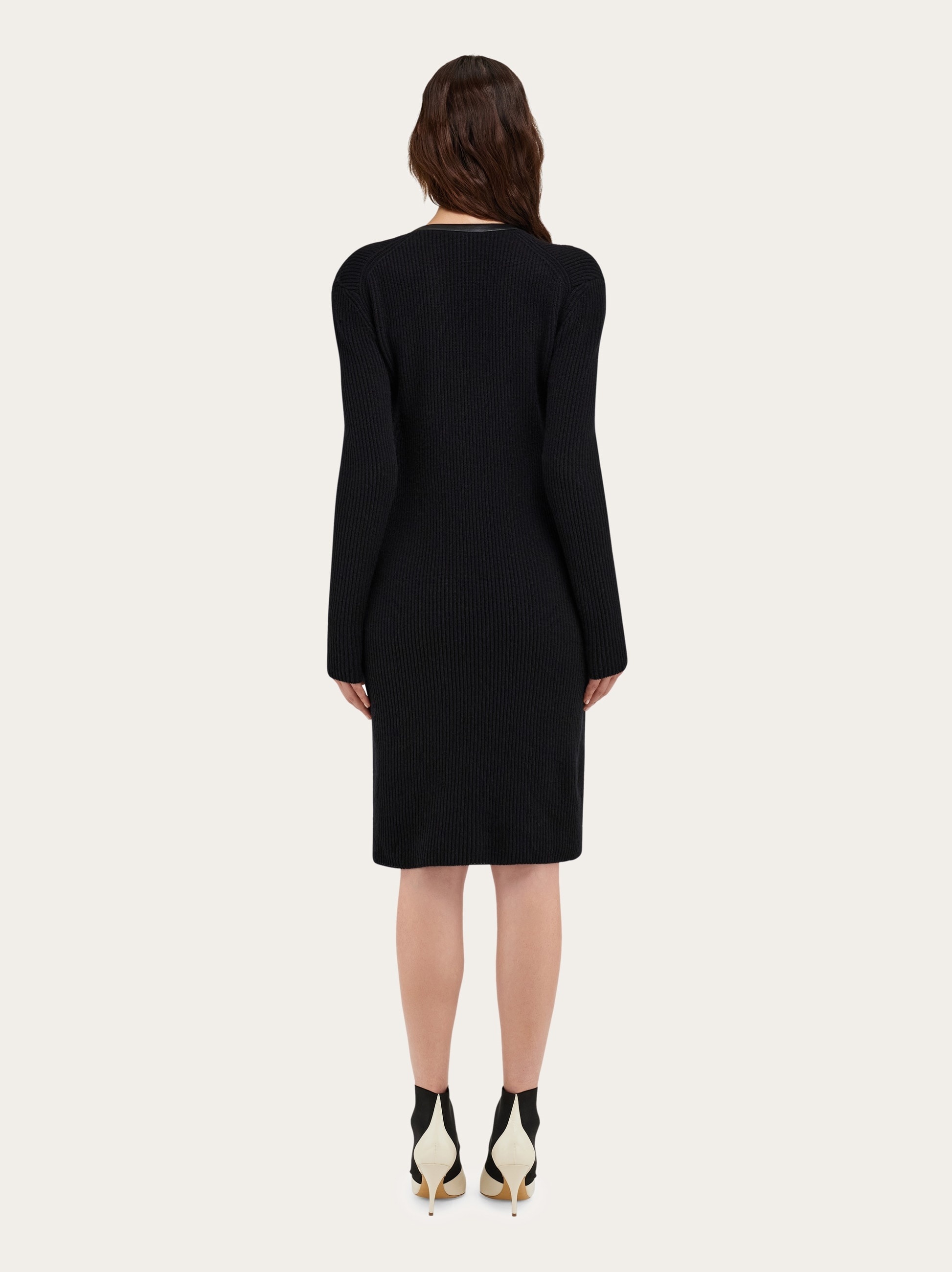 Knitted wool dress with leather trim - 4