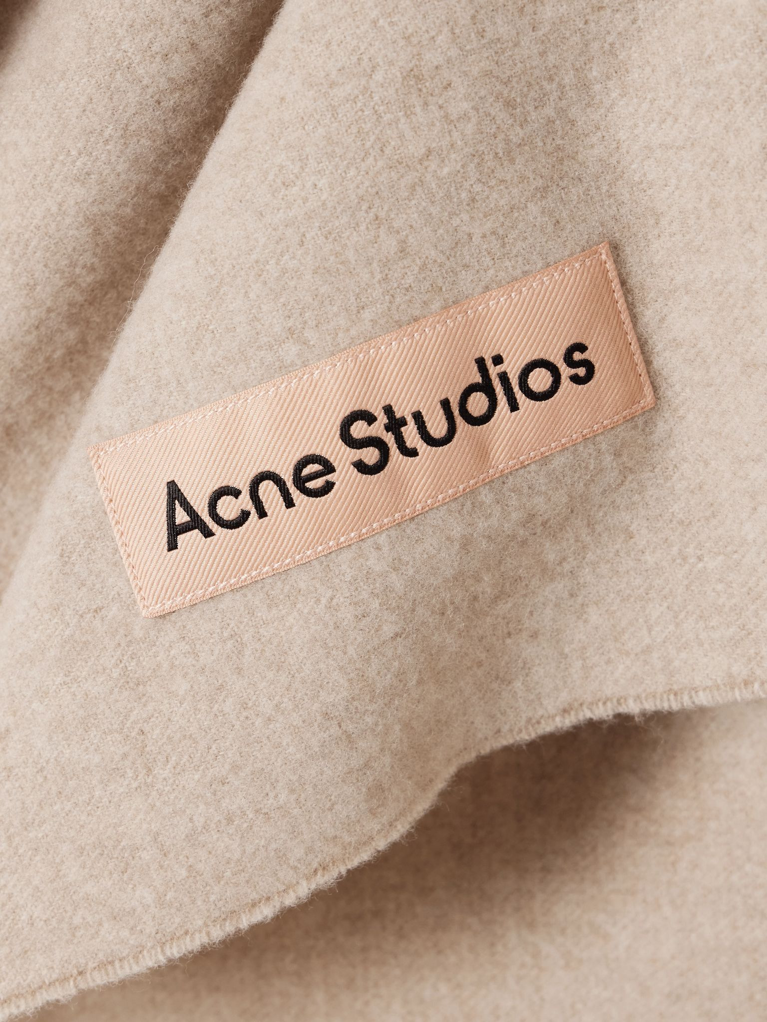 Appliquéd fringed wool scarf Beige - 3
