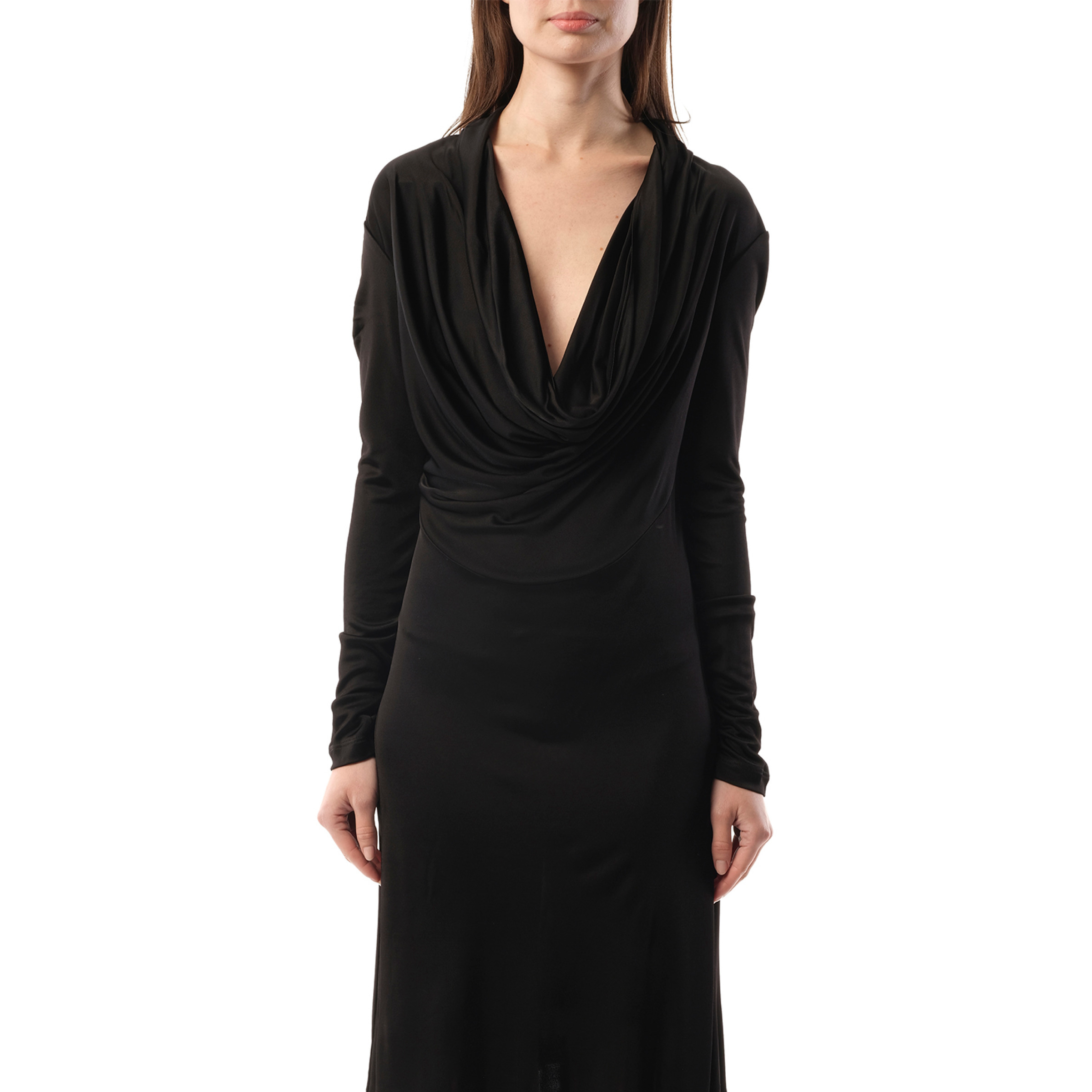 Cowl Liquid Dress in Black - 2