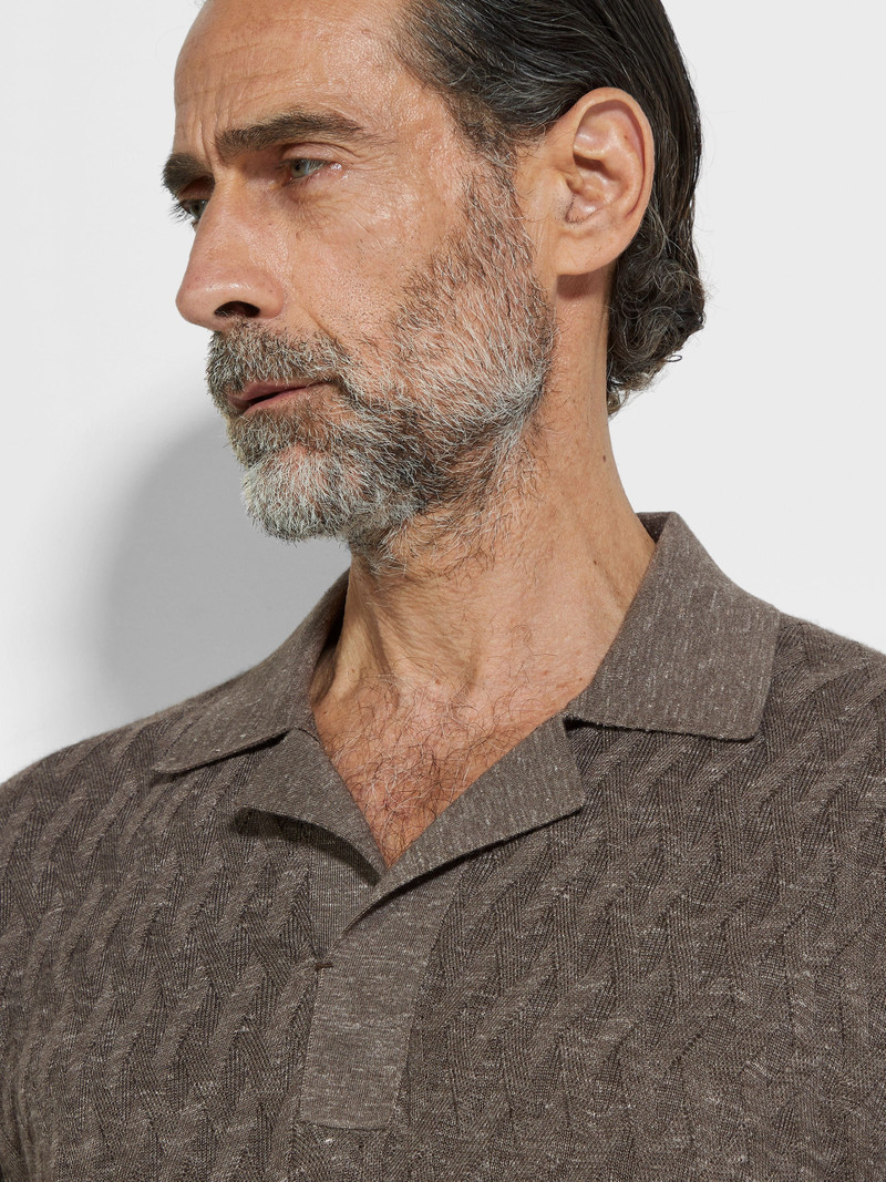 ZEGNA DARK TAUPE MÉLANGE SILK CASHMERE AND LINEN POLO SHIRT outlook