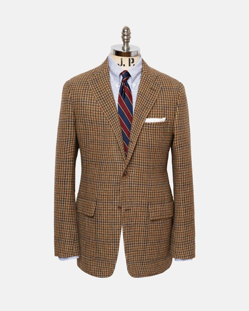 MADE-IN-USA TAN & OLIVE HOUNDSTOOTH DONEGAL MIST TWEED SPORT COAT 1