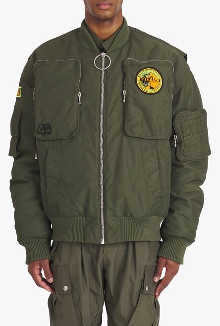 Khaki aviator bomber jacket with Balmain badge - 6