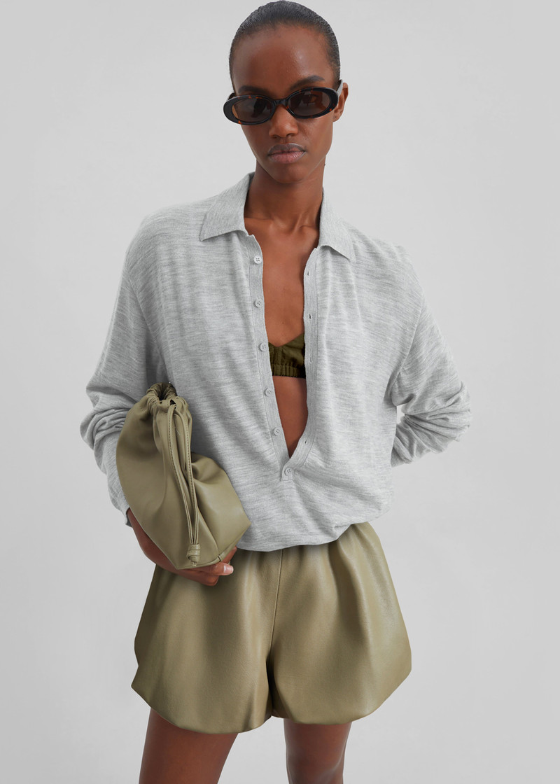Alina Faux Leather Bubble Hem Shorts - Sage 4