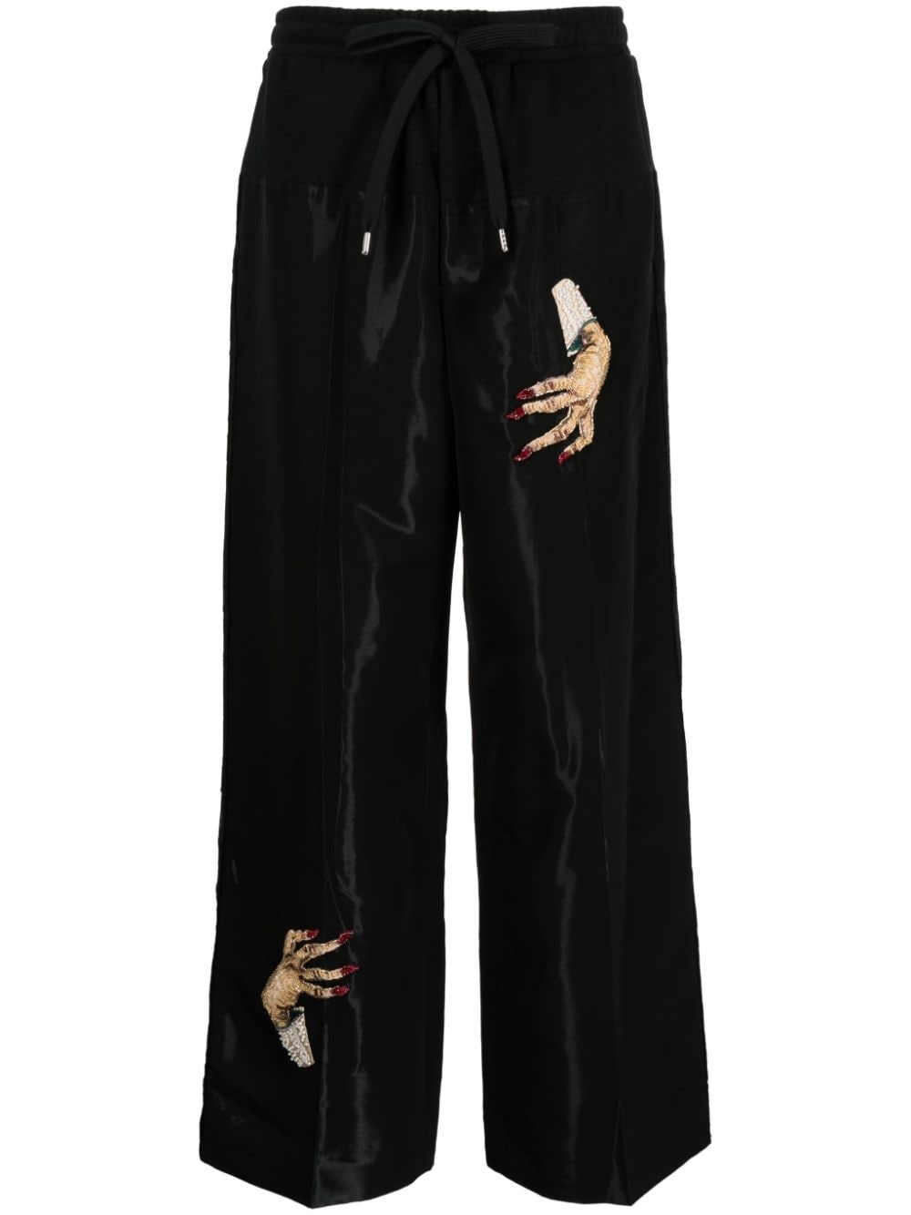 hand-embroidered satin trousers - 1
