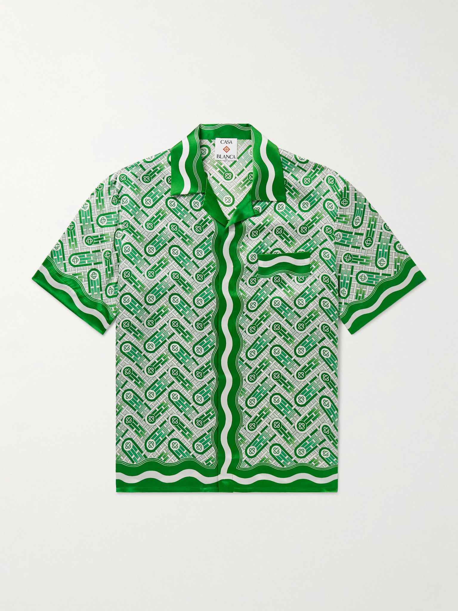 Ping Pong Convertible-Collar Printed Silk Shirt Green - 1