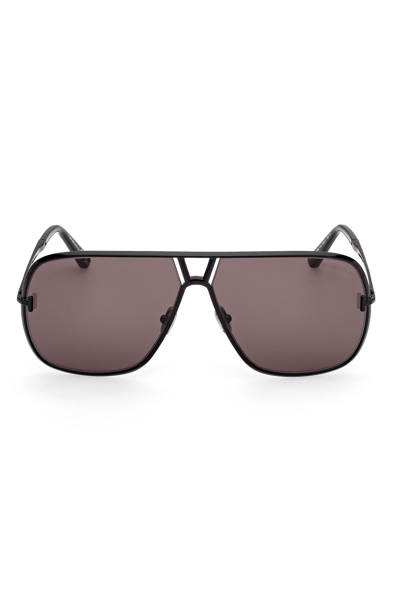 TOM FORD Stavros 63mm Oversize Navigator Sunglasses in Shiny Black /Smoke Lenses at Nordstrom - 1