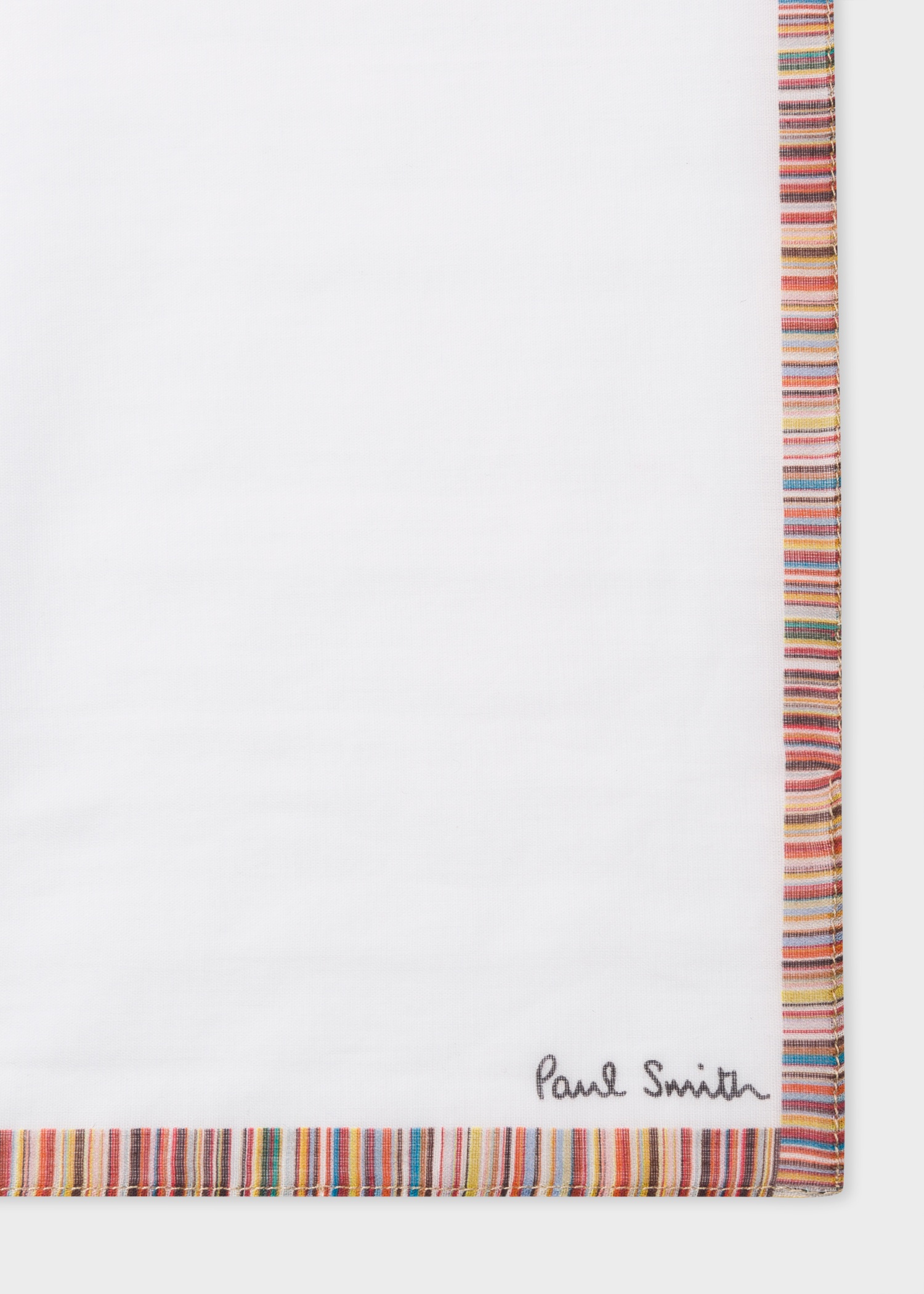 White Cotton Pocket Square With 'Signature Stripe' Border - 3