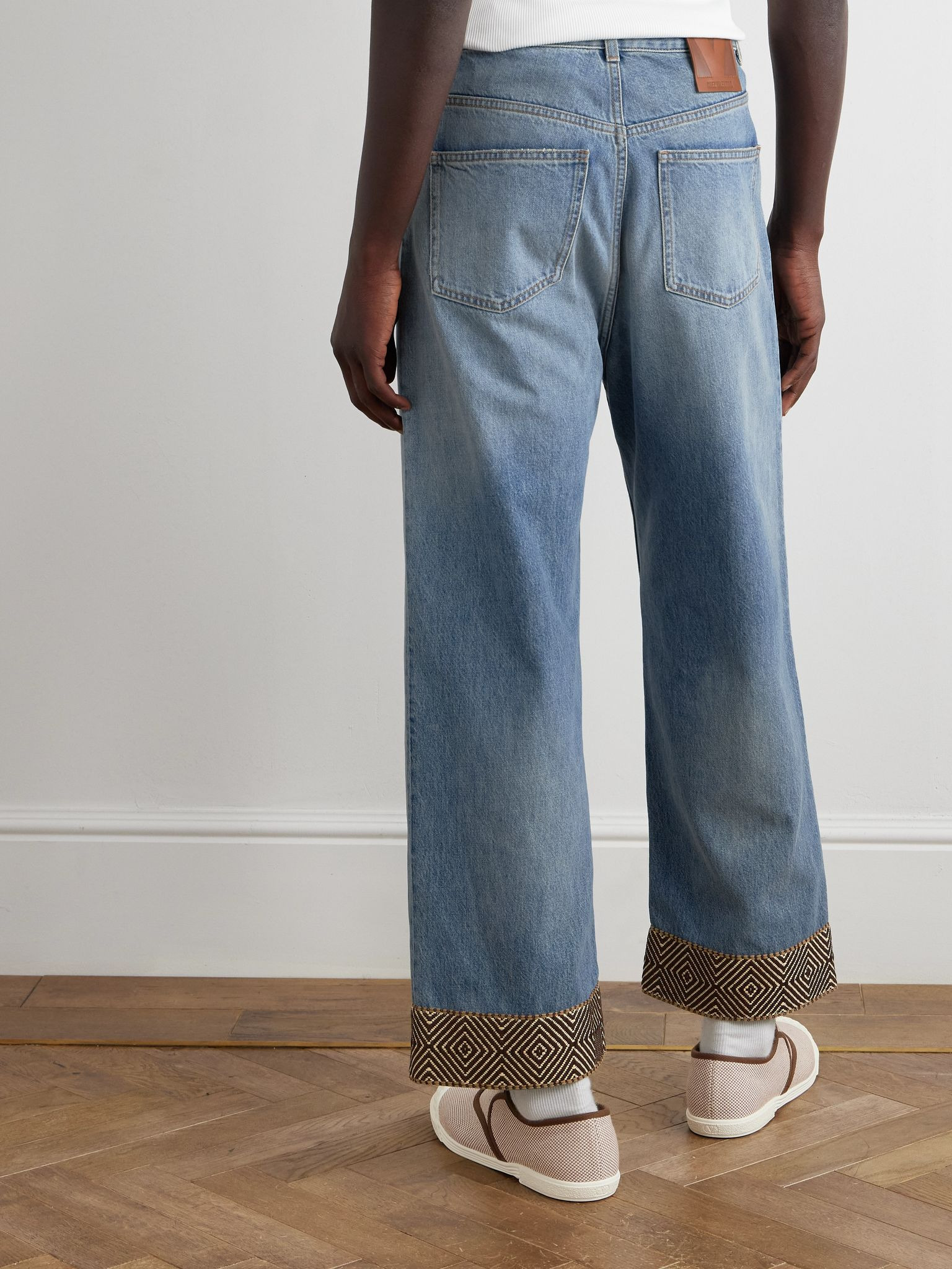 Straight-Leg Cropped Logo-Appliquéd Jacquard-Trimmed Jeans Blue - 4