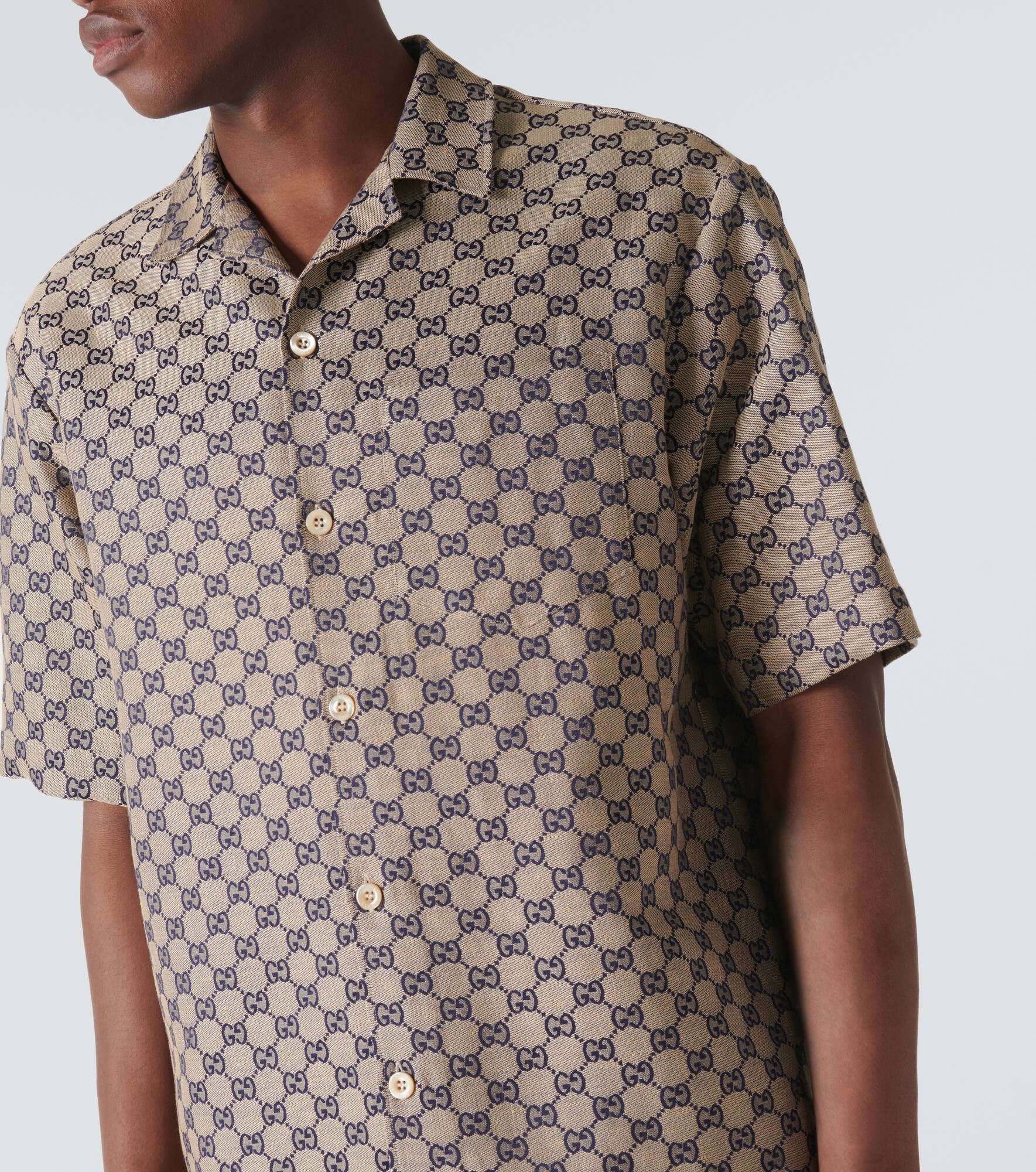 GG linen-blend canvas bowling shirt - 5