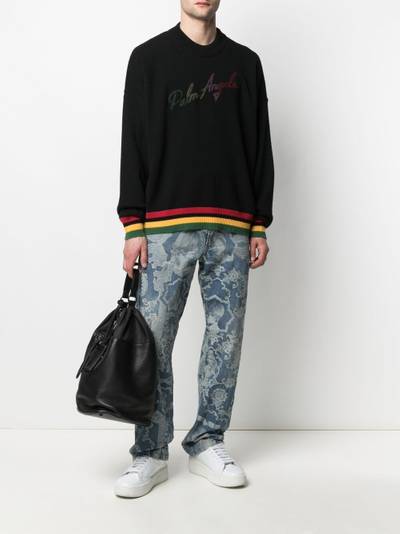 Palm Angels striped-edge logo jumper outlook