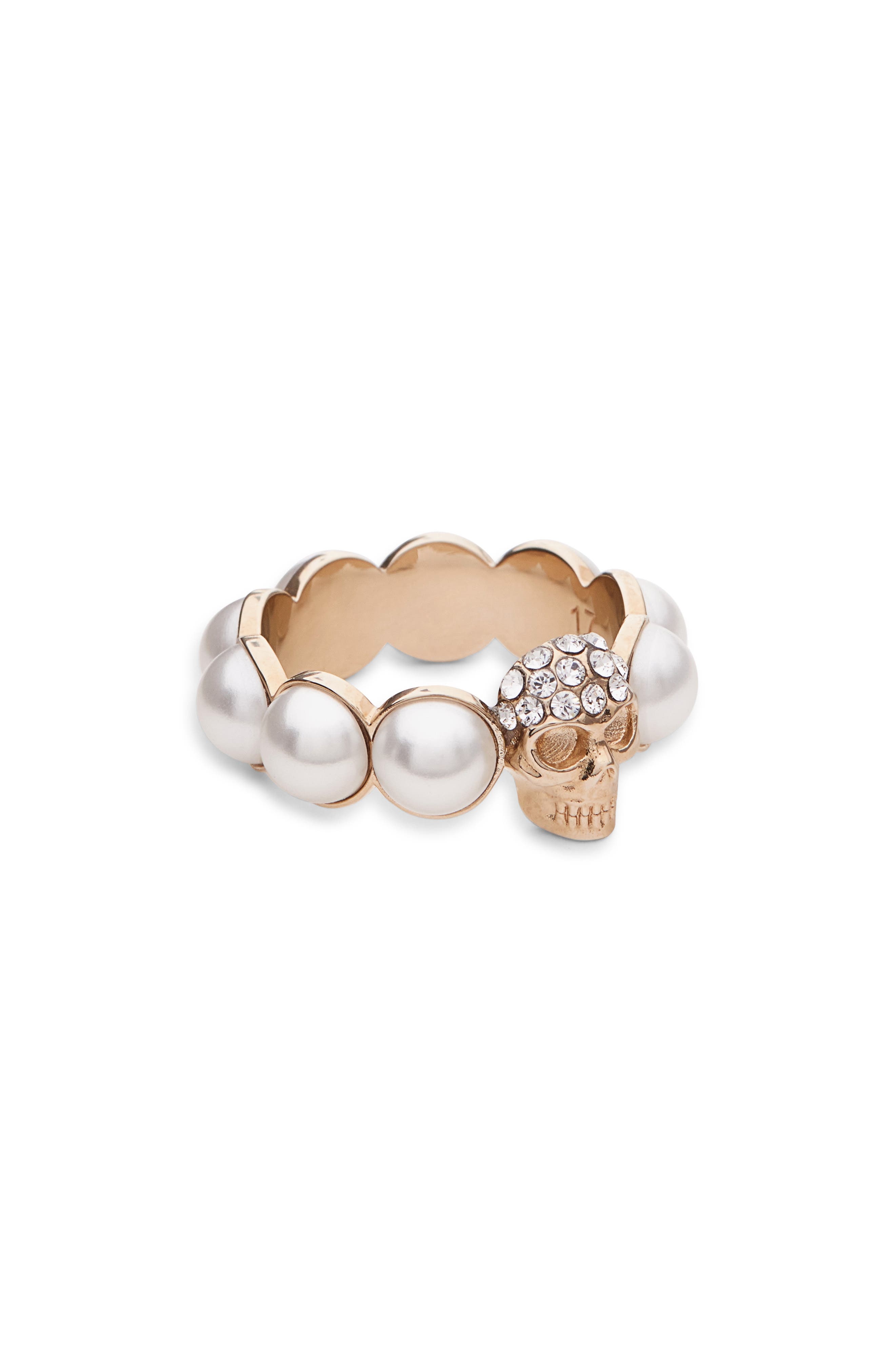 McQueen Crystal Skull & Faux Pearl Ring in Pearl/Sw at Nordstrom - 5