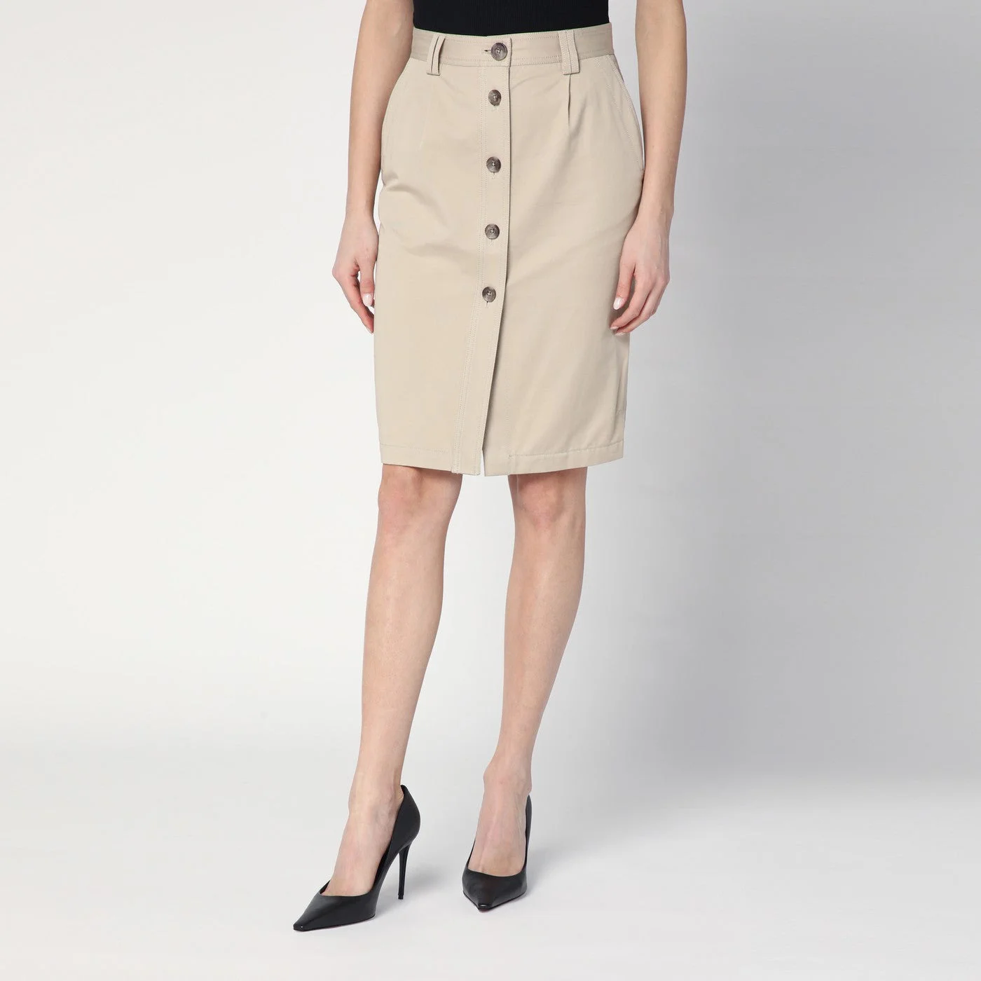 Beige buttoned pencil skirt - 1