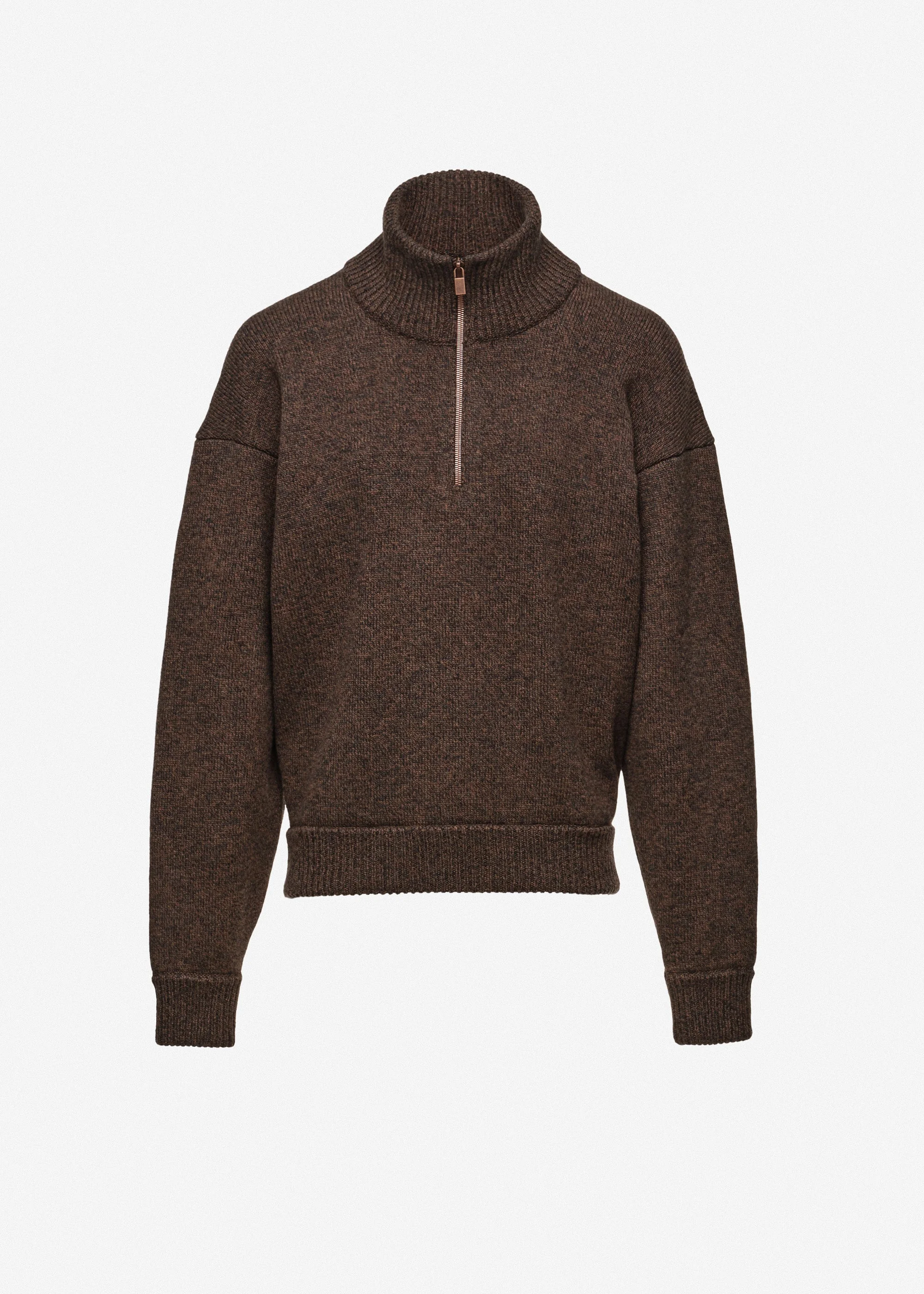 Wool half-zip sweater in dark brown - 1