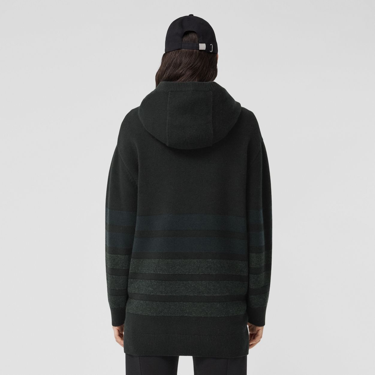 Stripe Detail Wool Cashmere Oversized Hoodie - 4