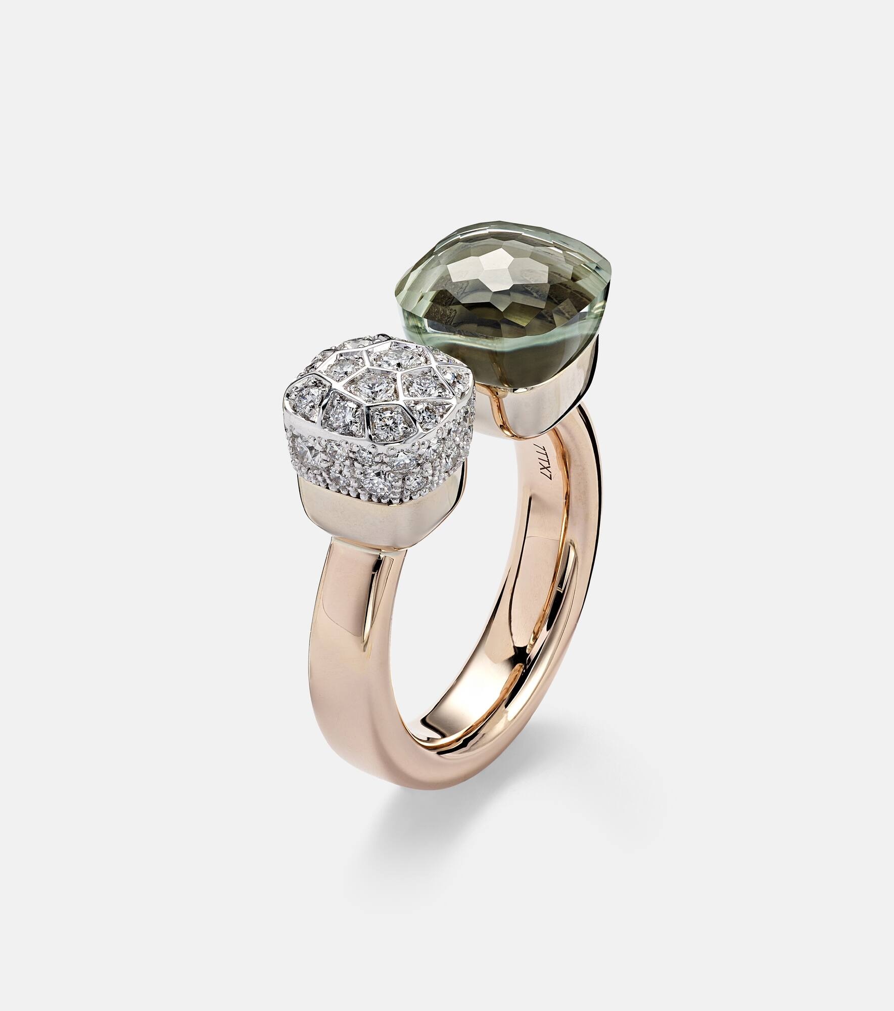 Nudo 18kt rose and white gold ring with diamonds and prasiolite - 4
