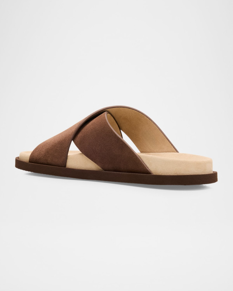 Brunello Cucinelli Men's Cross-Strap Suede Slides outlook