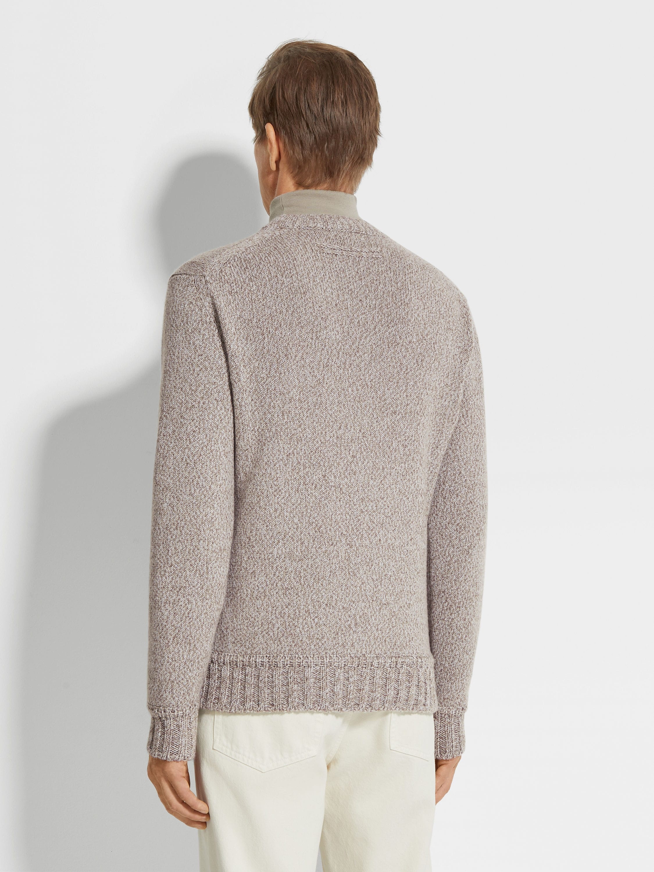 LIGHT TAUPE MÉLANGE OASI CASHMERE CREWNECK - 5