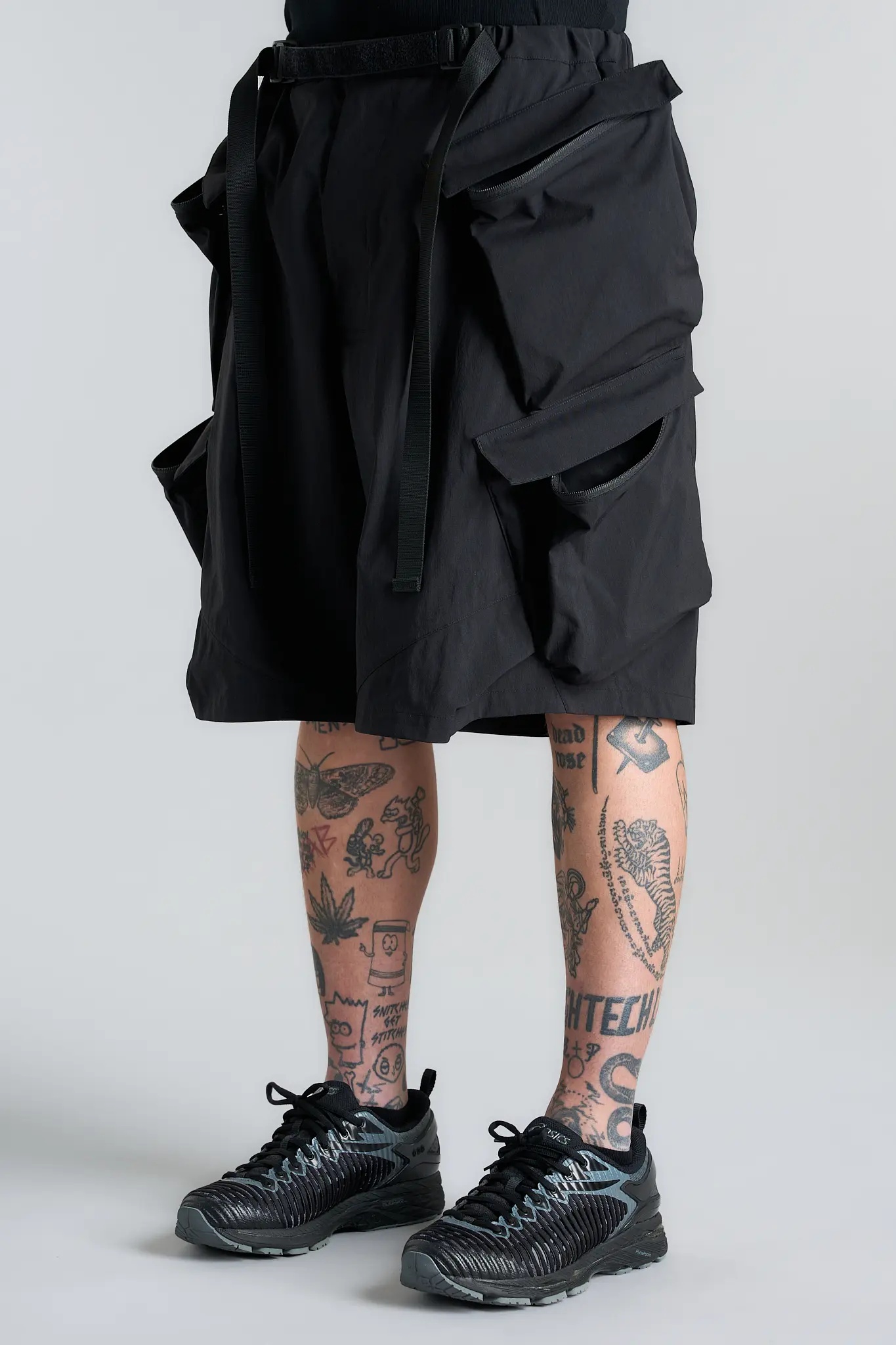 SP56A-M Nylon Stretch Double Cargo Short Pant Black - 13