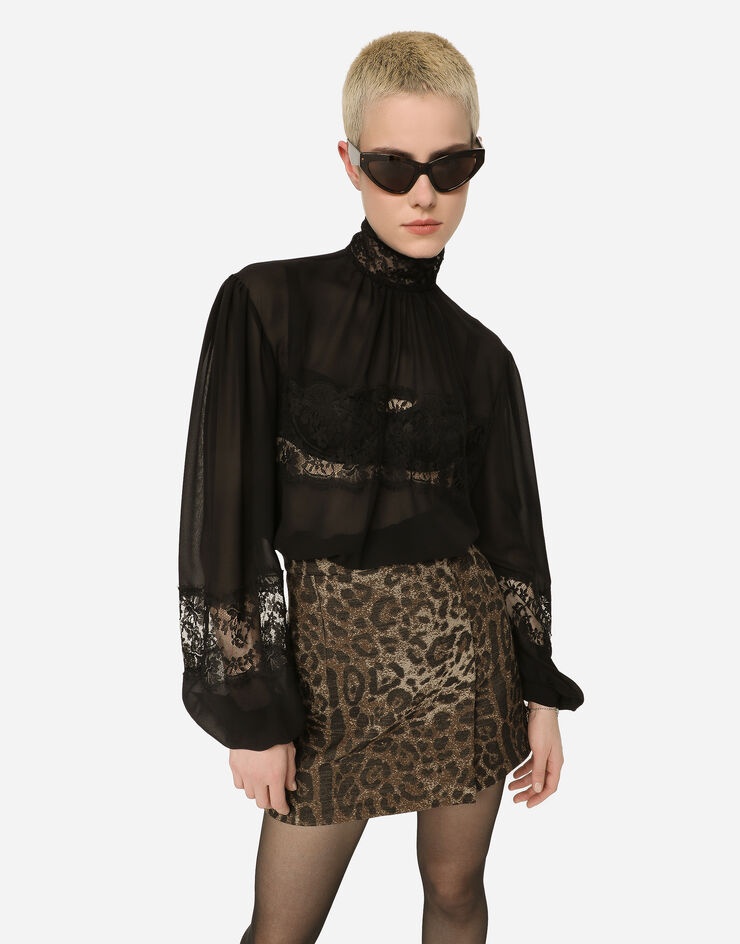 Georgette and lace turtle-neck blouse - 4