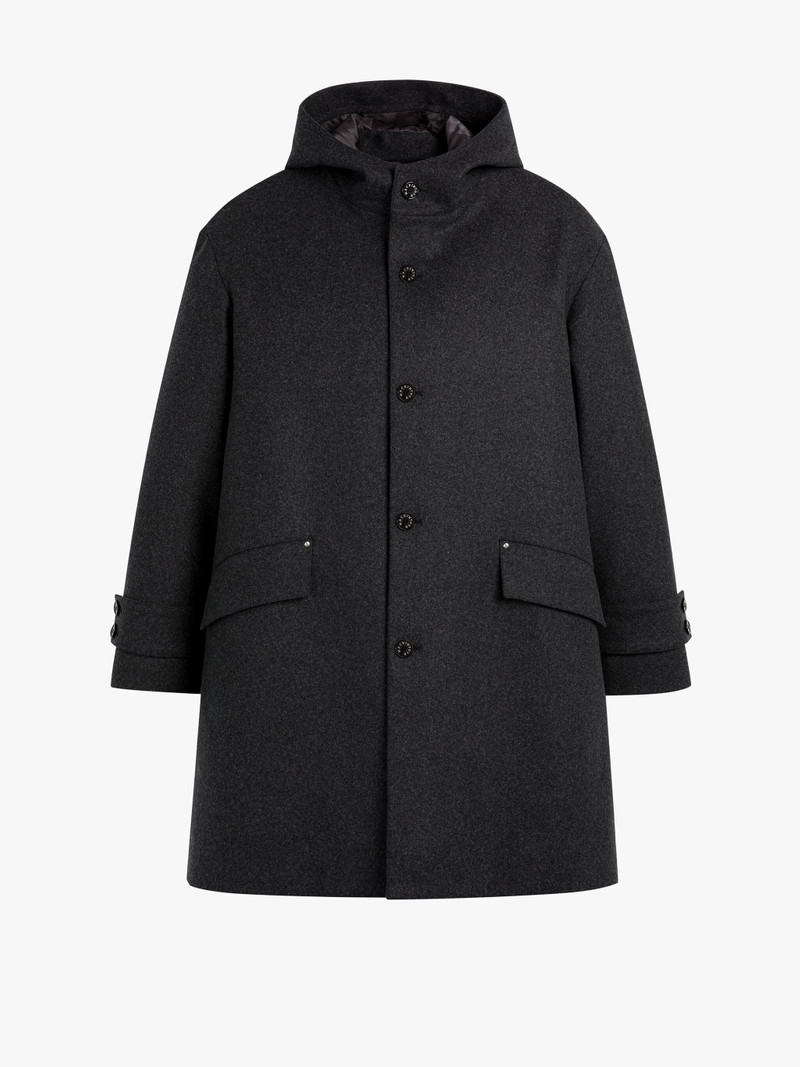 HUMBIE HOOD CHARCOAL WOOL OVERCOAT 1
