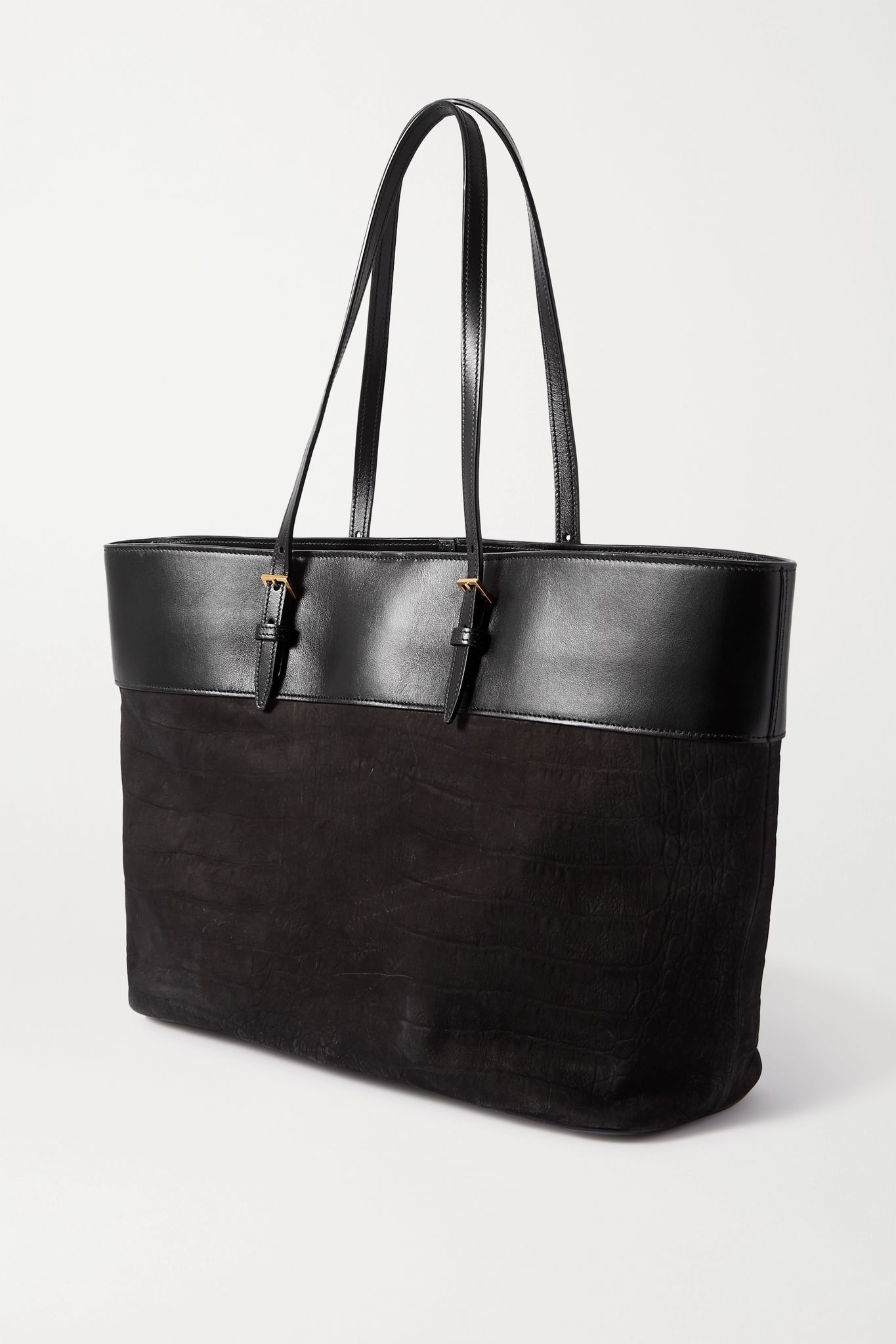 Medium leather-trimmed croc-effect suede tote - 3