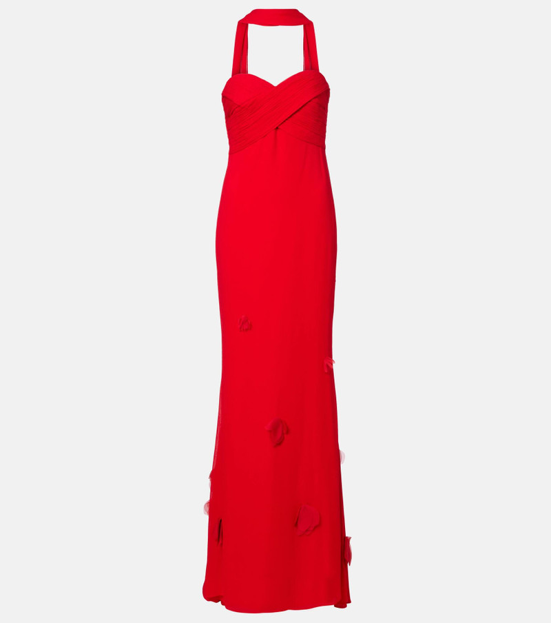 Floral-appliqué scarf-detail gown 1