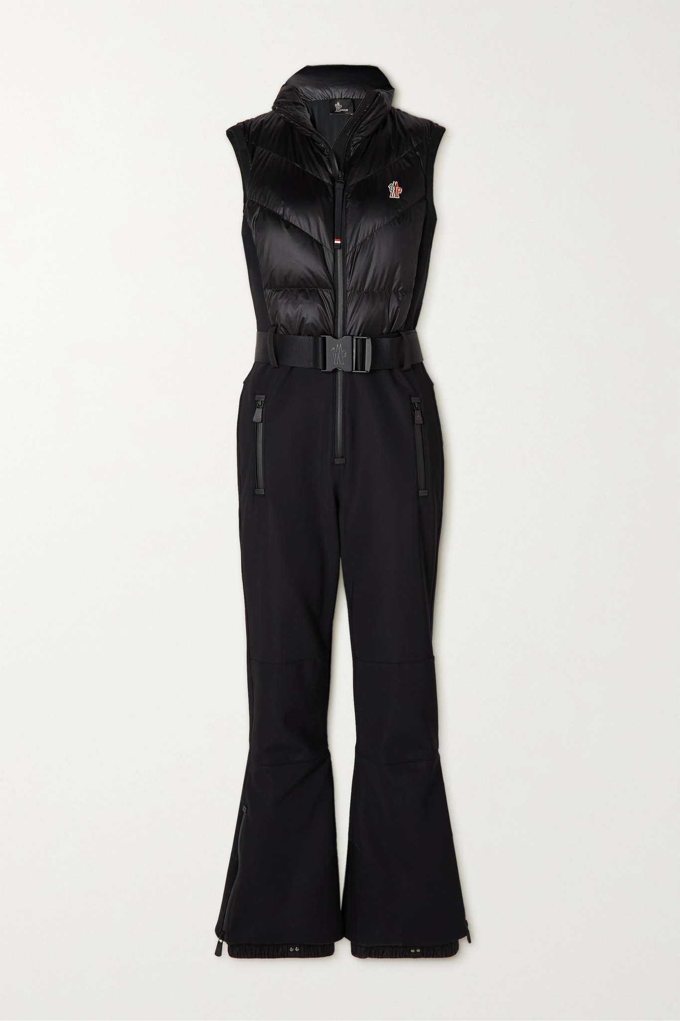 Belted paneled quilted down shell ski suit - 1