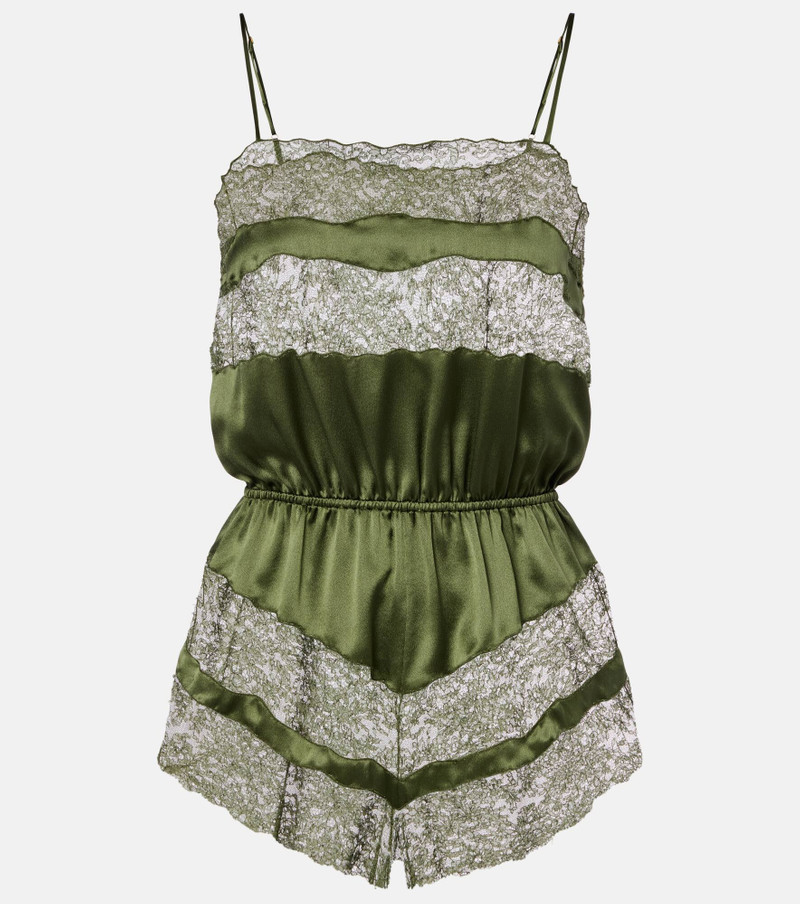 Lace-trimmed silk satin romper 1