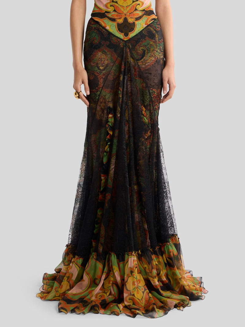 SILK MAXI SKIRT WITH LACE AND FLORAL MOTIF 2