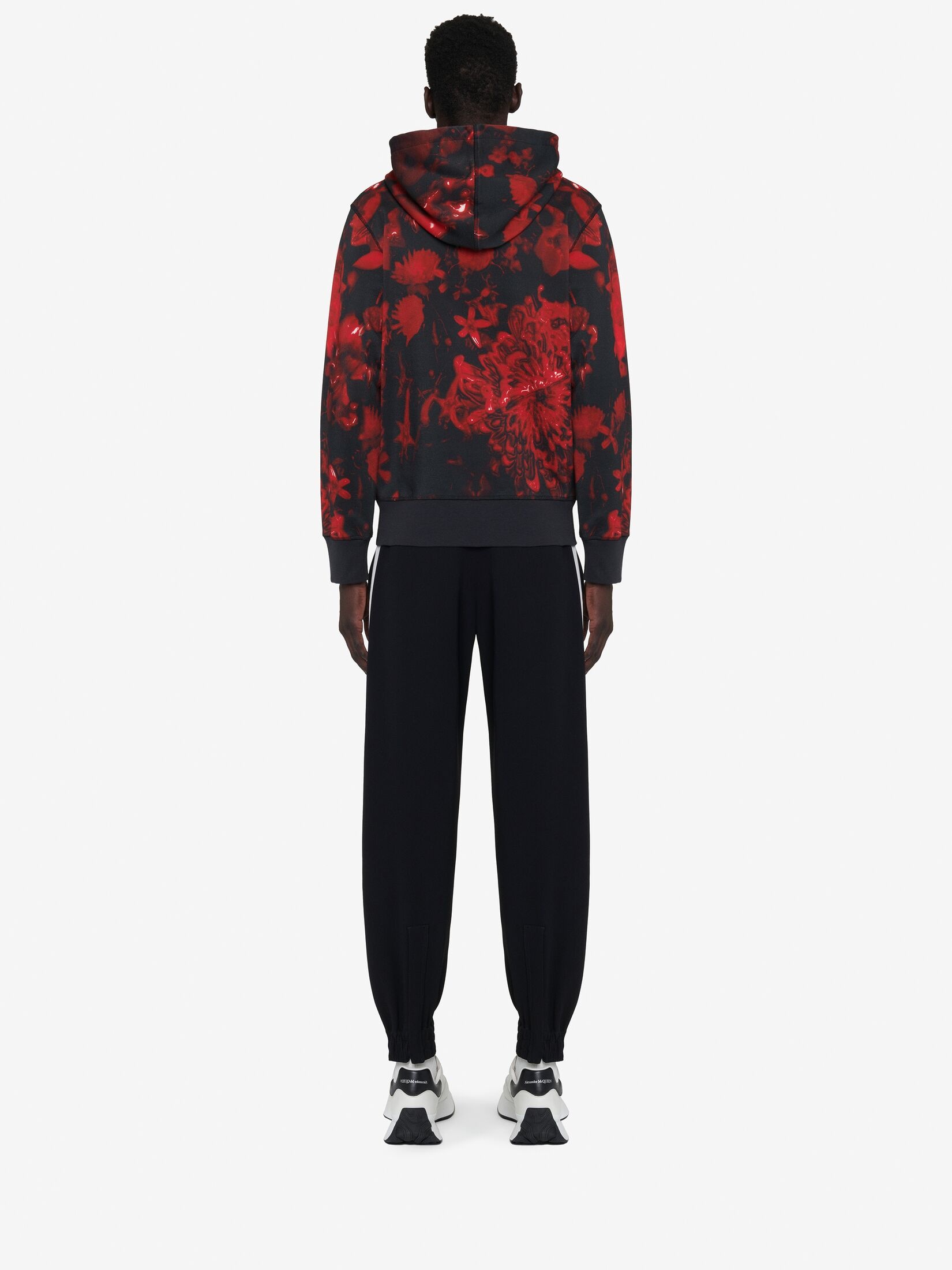 Men's Wax Flower Hooded Sweatshirt in Black/red - 4