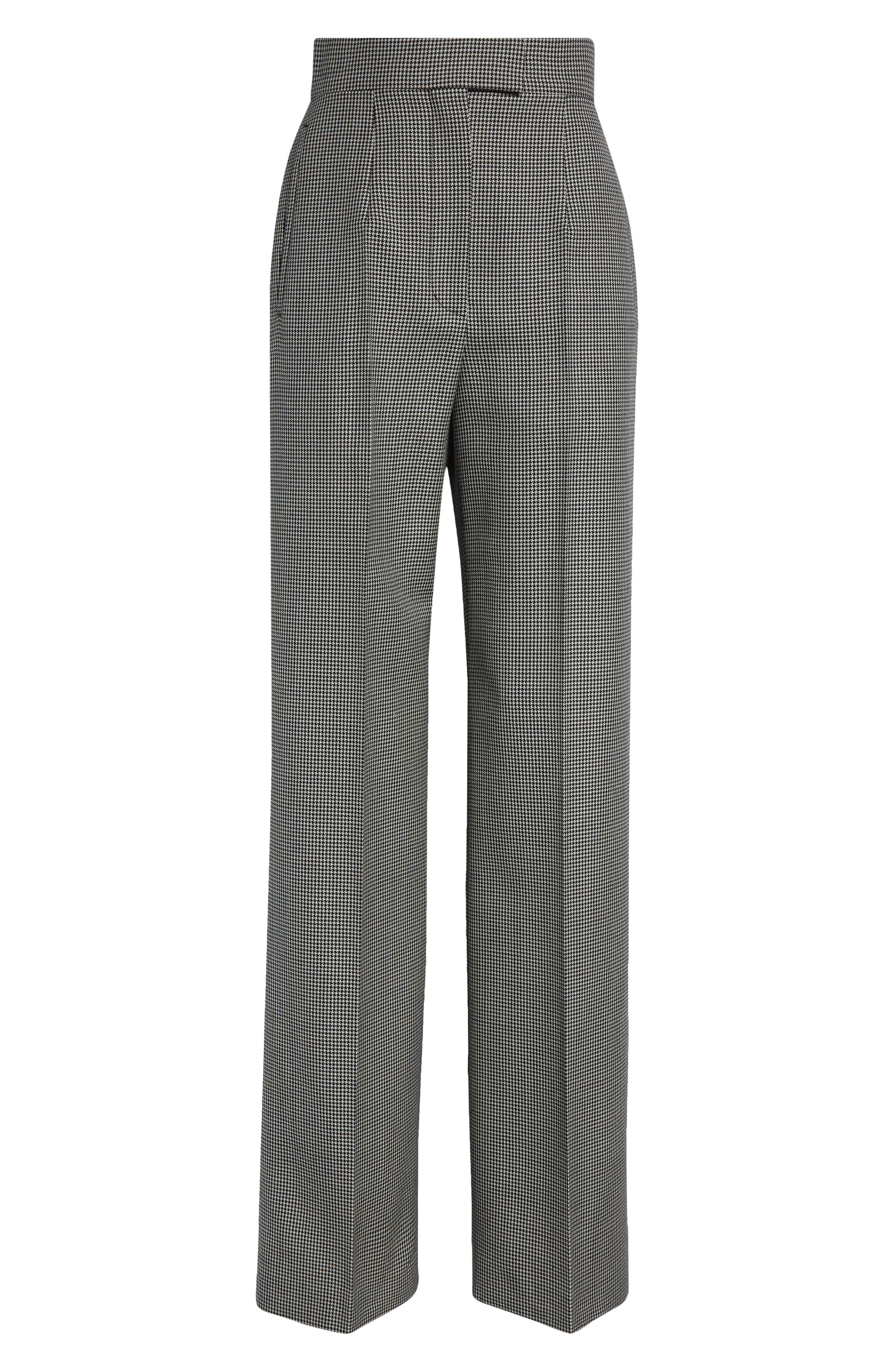 McQueen Micro Houndstooth Pleated Wool & Mohair Straight Leg Trousers in Black/Ivory at Nordstrom - 6