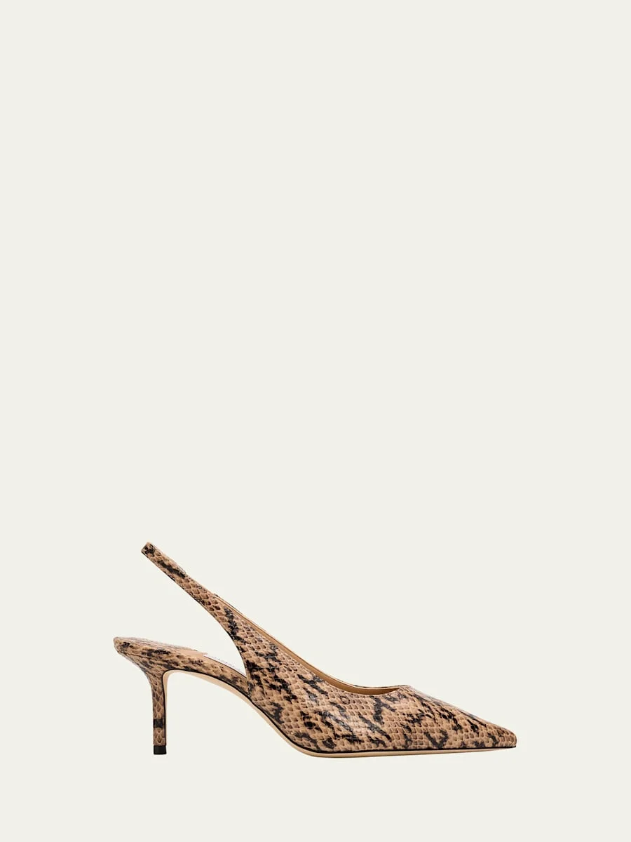 65mm Love Snake-Printed Leather Slingback Pumps - 1