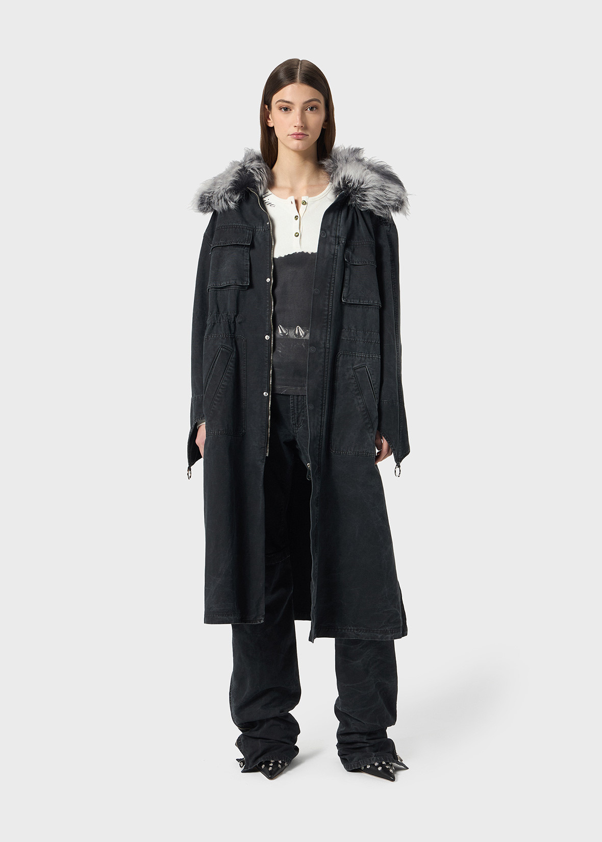 CANVAS PARKA JACKET WITH FAUX FUR COLLAR - 2