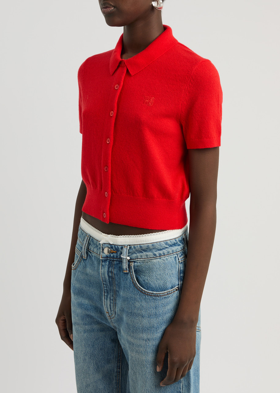 Alexanderwang.t Logo-embroidered Cropped Wool Cardigan - 2