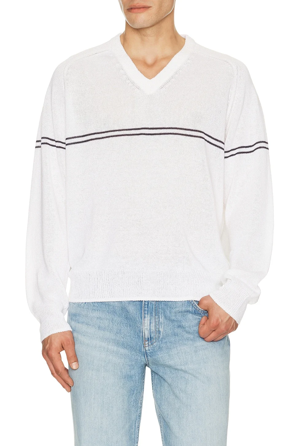 V Neck Striped Sweater - 1
